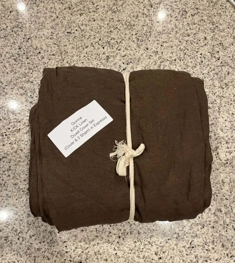 Quince K/CK Linen Duvet Cover Set (Cover & 2 Sham) in Espresso